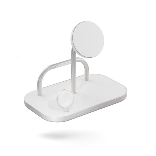 ZENS 4-1 Wireless Charger 60W - bezprzewodowa ładowarka Qi2 do trzech urządzeń (60W), z możliwością ładowania czwartego urządzenia przez kabel biała