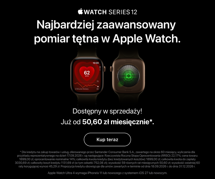 Baner promocyjny Apple Watch Ultra 4 z hasłem: Bateria do bicia rekordów. Dostępny w sprzedaży. Wymaga iPhone 11 lub nowszego z iOS 27 lub nowszym. Przycisk: Kup teraz.