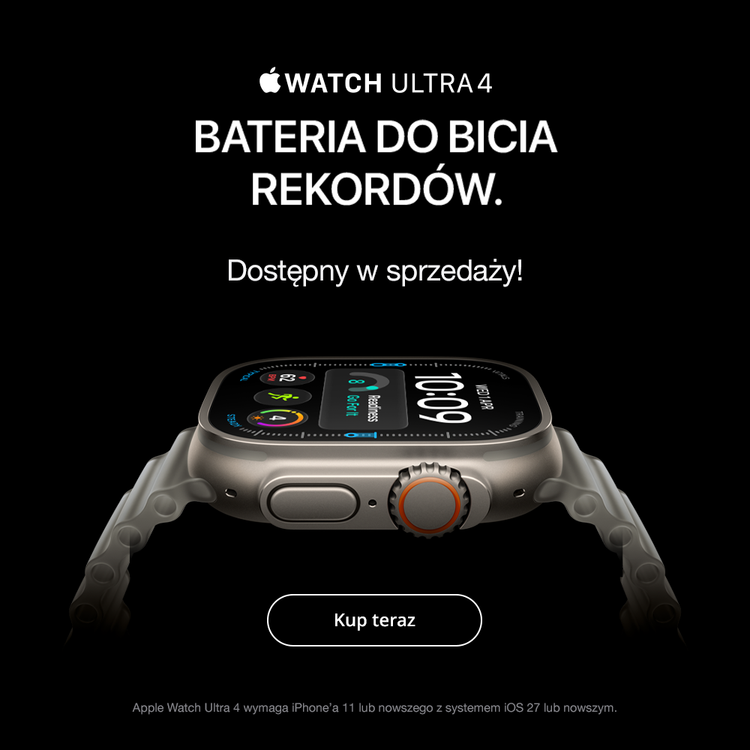Baner promocyjny Apple Watch Series 12: Najbardziej zaawansowany pomiar tętna w Apple Watch. Dostępny w sprzedaży już od 50,60 zł miesięcznie w ofercie ratalnej. Na grafice przód i tył zegarka. Przycisk: Kup teraz.