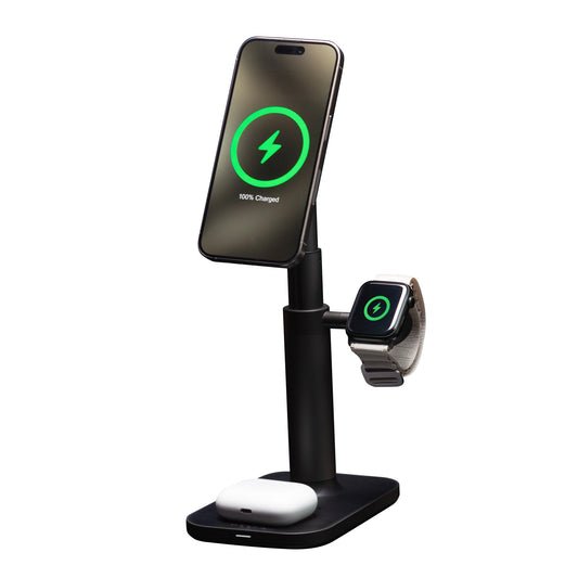 Mophie Extendable Stand MagSafe 3w1 - stojąca ładowarka bezprzewodowa do trzech urządzeń z regulowaną wysokością, kompatybilna z MagSafe czarna