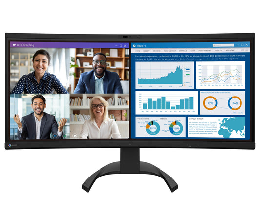 EIZO FlexScan EV3450XC-BK - monitor 34,1", 3440 x 1440 UWQHD, zakrzywiony, wbudowana kamera 21:9, czarny