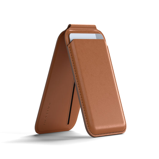 Satechi Vegan-Leather Wallet Stand - portfel i podstawka do iPhone'a z wegańskiej skóry kompatybilny z MagSafe brązowy
