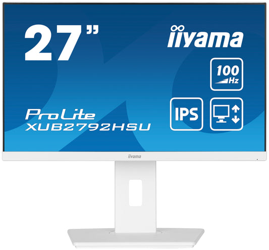 IIYAMA Monitor 27" ProLite IPS SLIM, HDMI, DP, 100Hz, 4xUSB 3.2, PIVOT, HAS (150mm), 2x2W biały