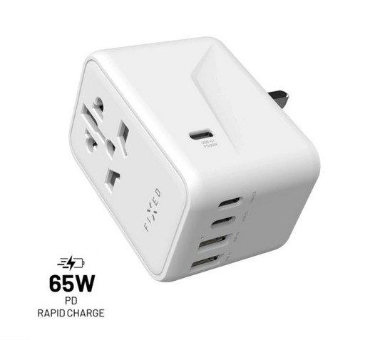 FIXED ładowarka adapter podróżny 3xUSB-C 2xUSB-A 65W - biały