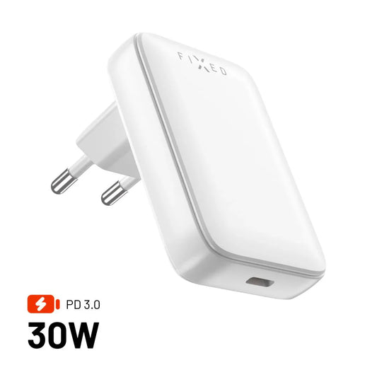 FIXED Slim GaN Travel Charger - ładowarka GaN USB-C z Power Delivery 30W biała