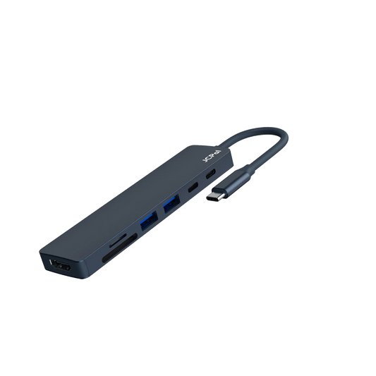 JCPAL Linx USB-C 7in1 - przejściówka USB-C (2 x USB-A 3.0 / USB-C 3.1 / HDMI 60Hz / czytnik kart micro/SD / PD 100W) indygo