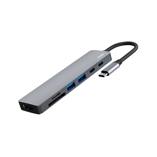 JCPAL Linx USB-C 7in1 - przejściówka USB-C (2 x USB-A 3.0 USB-C 3.1 HDMI 60Hz czytnik kart micro SD PD 100W)
