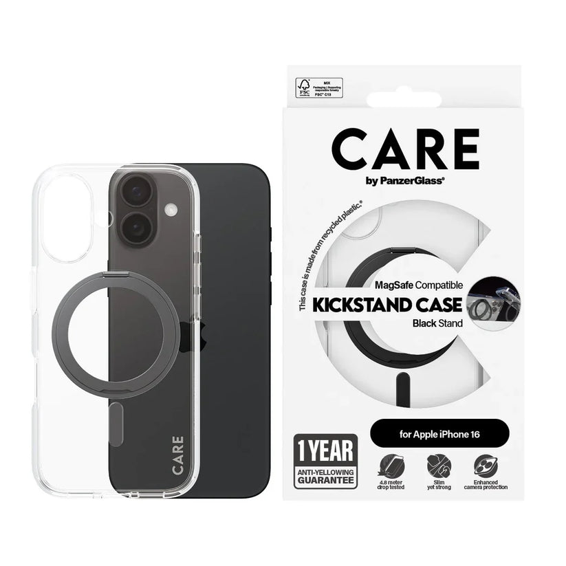 Care by PanzerGlass Feature Kickstand Case - etui ze stojakiem kompatybilne z MagSafe do iPhone 16 transparentne czarne