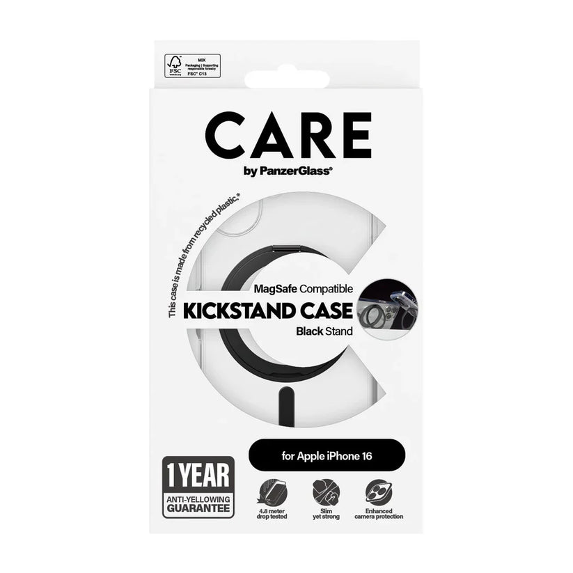 Care by PanzerGlass Feature Kickstand Case - etui ze stojakiem kompatybilne z MagSafe do iPhone 16 transparentne czarne