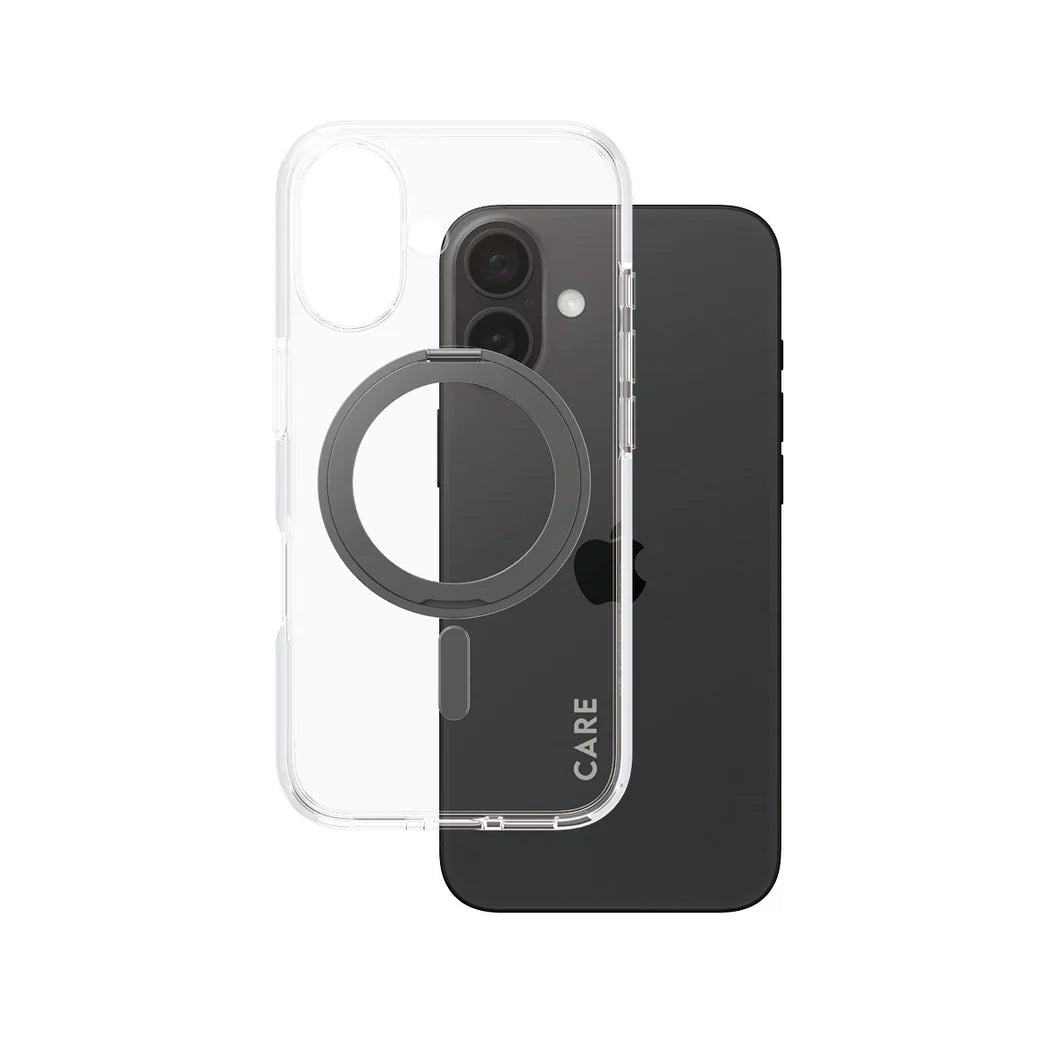 Care by PanzerGlass Feature Kickstand Case - etui ze stojakiem kompatybilne z MagSafe do iPhone 16 transparentne czarne