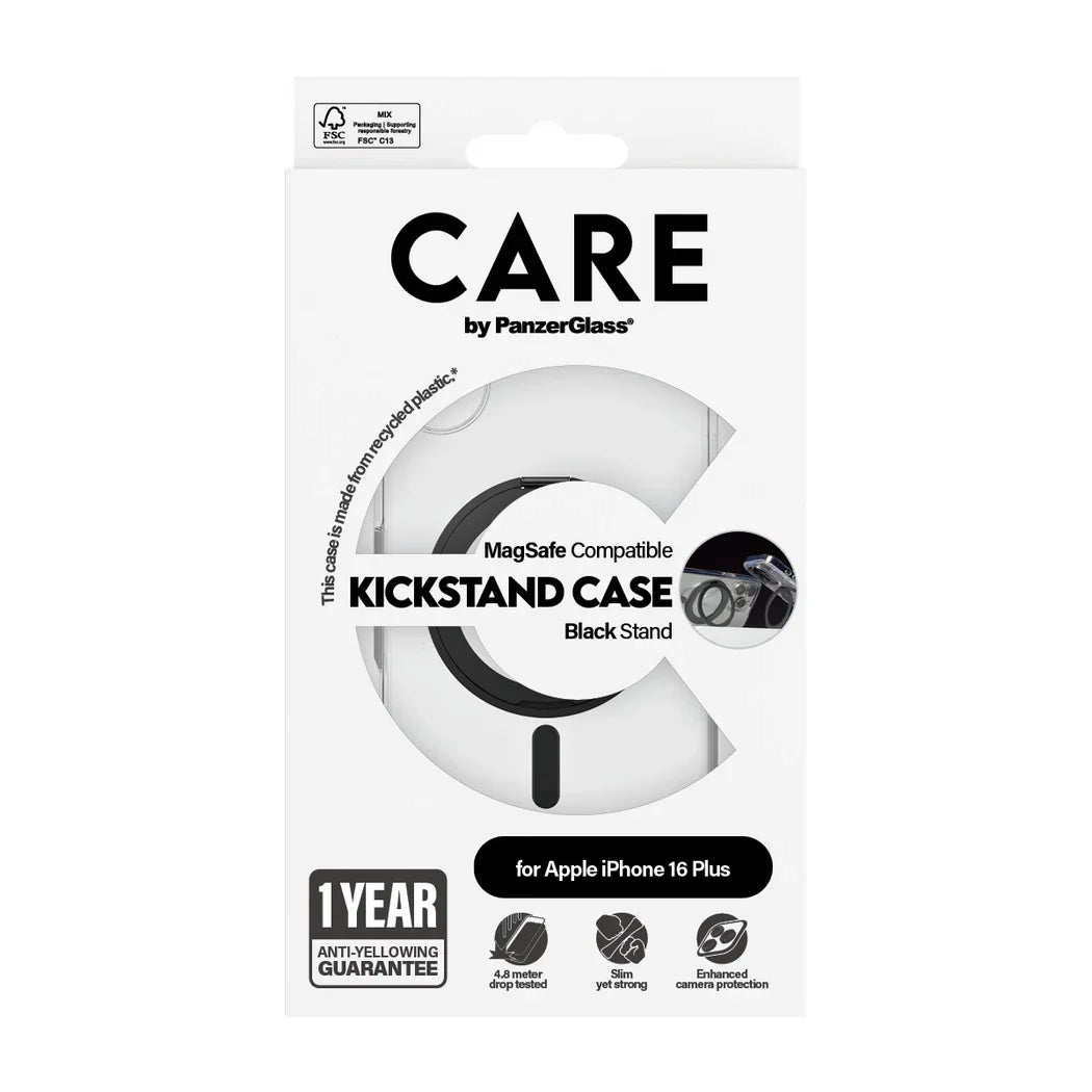 Care by PanzerGlass Feature Kickstand Case - etui ze stojakiem kompatybilne z MagSafe do iPhone 16 Plus transparentne czarne