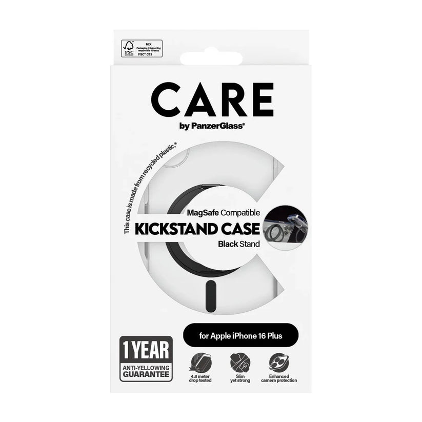 Care by PanzerGlass Feature Kickstand Case - etui ze stojakiem kompatybilne z MagSafe do iPhone 16 Plus transparentne czarne