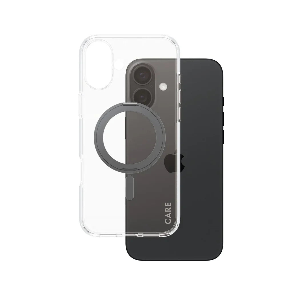 Care by PanzerGlass Feature Kickstand Case - etui ze stojakiem kompatybilne z MagSafe do iPhone 16 Plus transparentne czarne