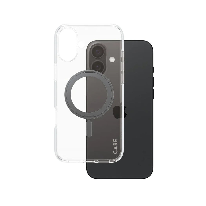 Care by PanzerGlass Feature Kickstand Case - etui ze stojakiem kompatybilne z MagSafe do iPhone 16 Plus transparentne czarne