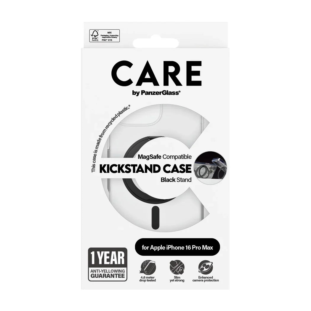 Care by PanzerGlass Feature Kickstand Case - etui ze stojakiem kompatybilne z MagSafe do iPhone 16 Pro Max transparentne czarne