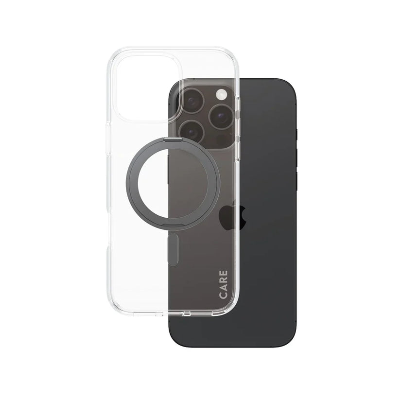 Care by PanzerGlass Feature Kickstand Case - etui ze stojakiem kompatybilne z MagSafe do iPhone 16 Pro Max transparentne czarne