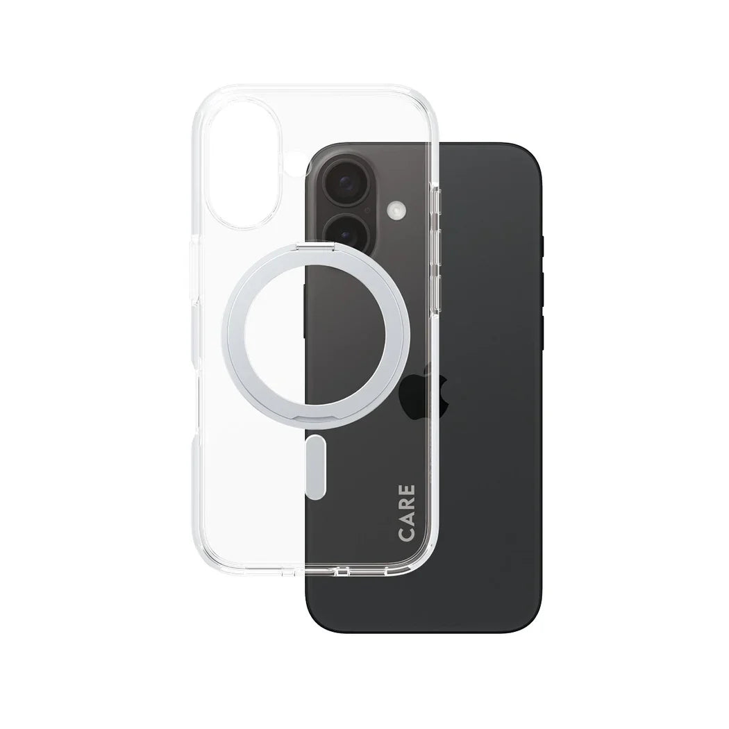 Care by PanzerGlass Feature Kickstand Case - etui ze stojakiem kompatybilne z MagSafe do iPhone 16 transparentne srebrne