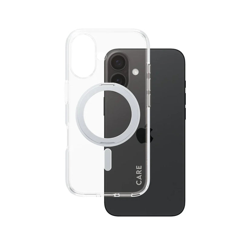 Care by PanzerGlass Feature Kickstand Case - etui ze stojakiem kompatybilne z MagSafe do iPhone 16 transparentne srebrne