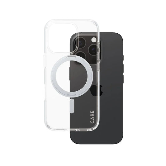 Care by PanzerGlass Feature Kickstand Case - etui ze stojakiem kompatybilne z MagSafe do iPhone 16 Pro transparentne srebrne