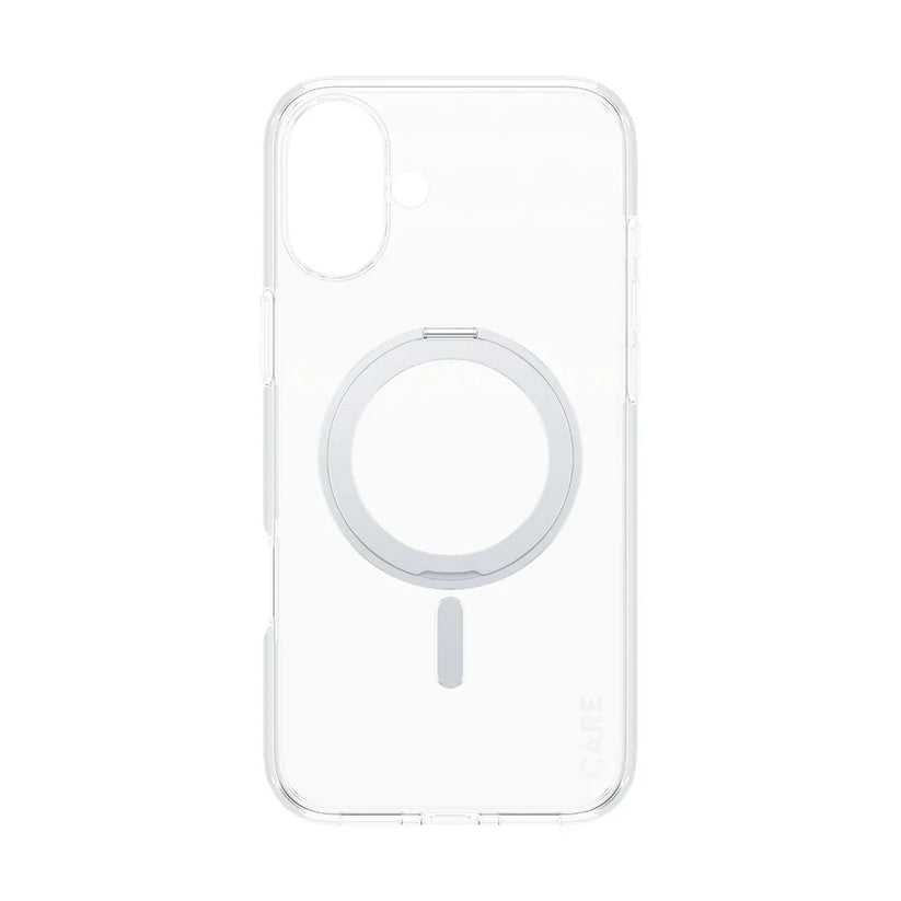 Care by PanzerGlass Feature Kickstand Case - etui ze stojakiem kompatybilne z MagSafe do iPhone 16 Plus transparentne srebrne