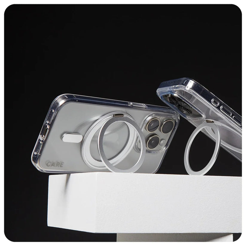 Care by PanzerGlass Feature Kickstand Case - etui ze stojakiem kompatybilne z MagSafe do iPhone 16 Plus transparentne srebrne