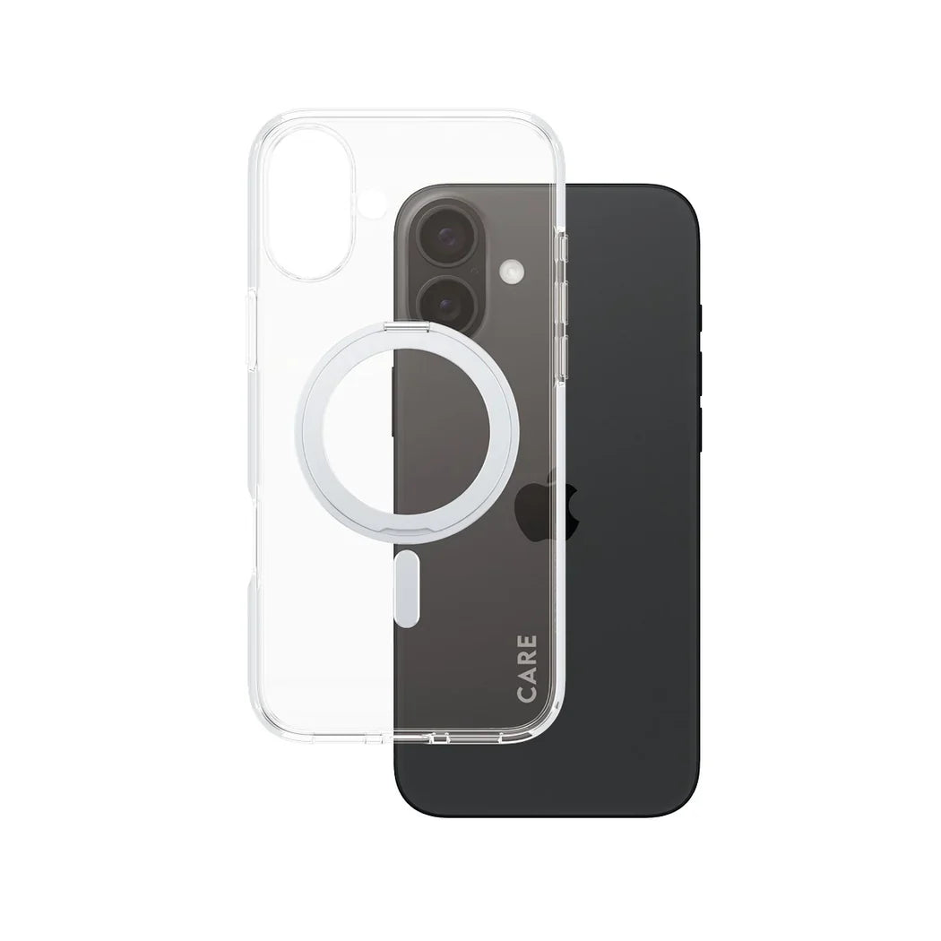 Care by PanzerGlass Feature Kickstand Case - etui ze stojakiem kompatybilne z MagSafe do iPhone 16 Plus transparentne srebrne