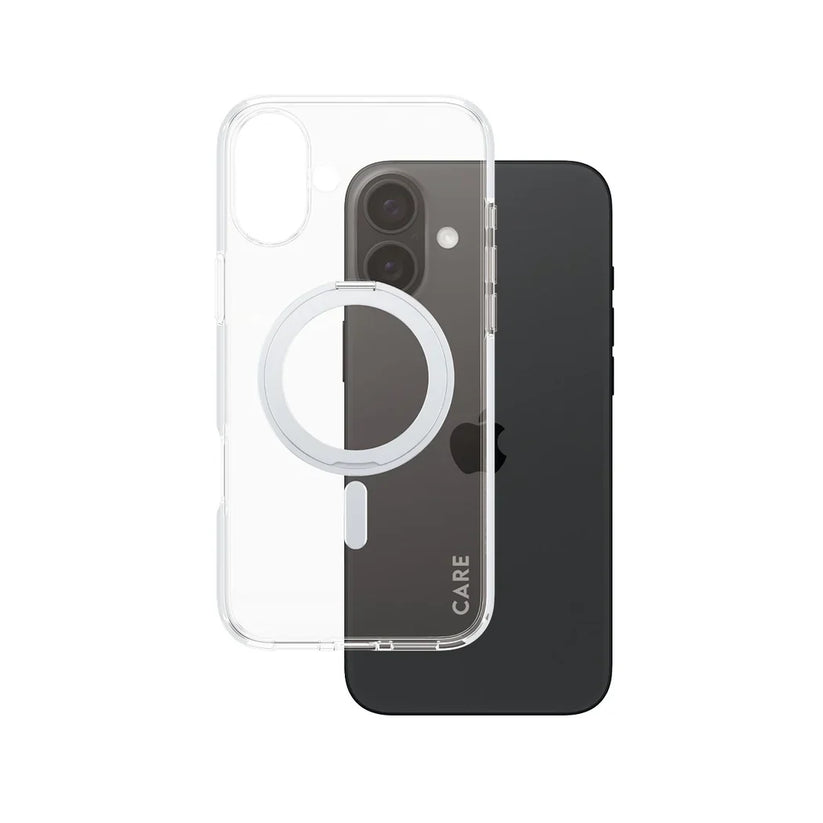 Care by PanzerGlass Feature Kickstand Case - etui ze stojakiem kompatybilne z MagSafe do iPhone 16 Plus transparentne srebrne