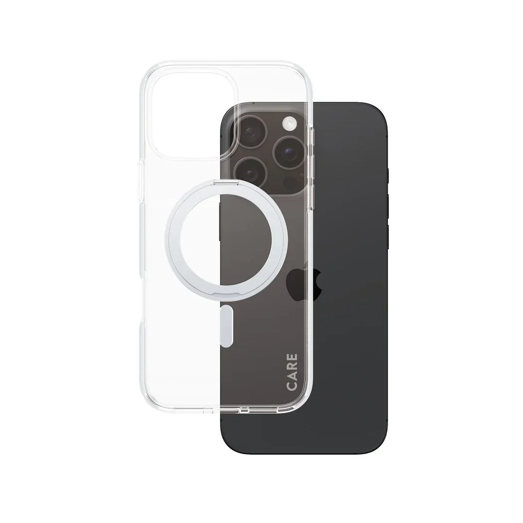 Care by PanzerGlass Feature Kickstand Case - etui ze stojakiem kompatybilne z MagSafe do iPhone 16 Pro Max transparentne srebrne