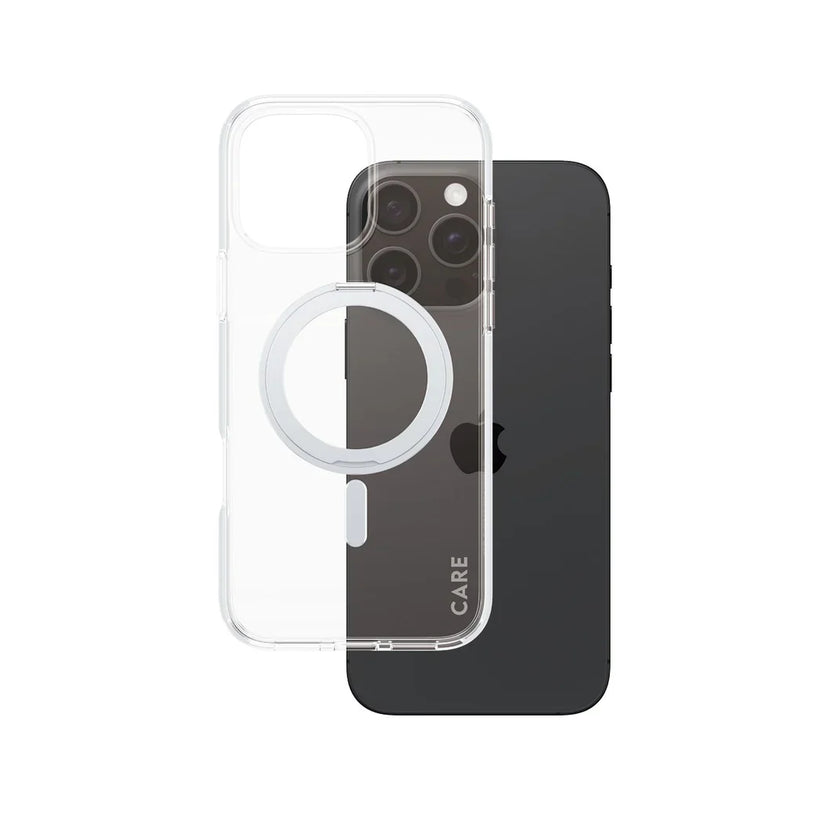 Care by PanzerGlass Feature Kickstand Case - etui ze stojakiem kompatybilne z MagSafe do iPhone 16 Pro Max transparentne srebrne