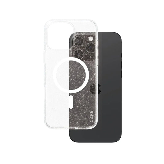 Care by PanzerGlass Flagship Urban Combat Star Lit Case - etui kompatybilne z MagSafe do iPhone 16 Pro Max brokatowe białe