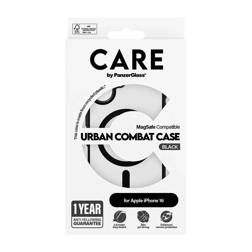 Care by PanzerGlass Flagship Urban Combat Case - etui kompatybilne z MagSafe do iPhone 16 transparentne czarne