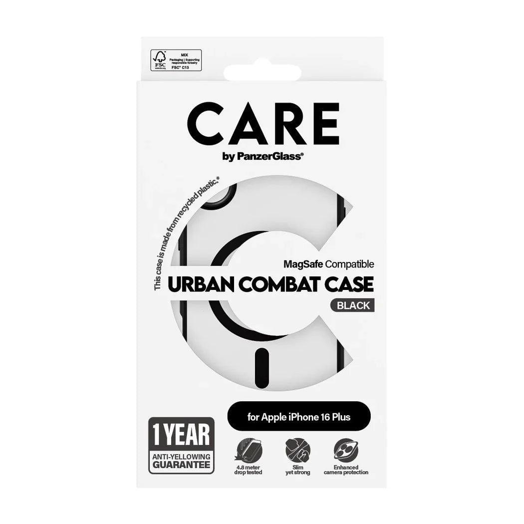 Care by PanzerGlass Flagship Urban Combat Case - etui kompatybilne z MagSafe do iPhone 16 Plus transparentne czarne
