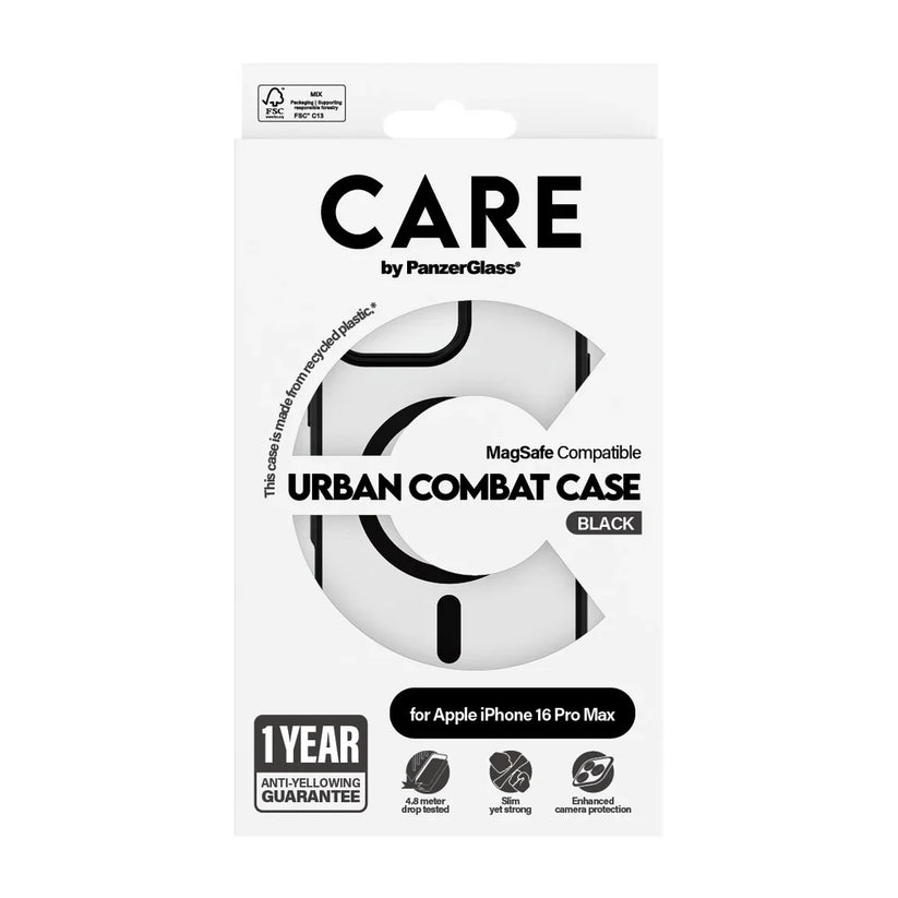 Care by PanzerGlass Flagship Urban Combat Case - etui kompatybilne z MagSafe do iPhone 16 Pro Max transparentne czarne