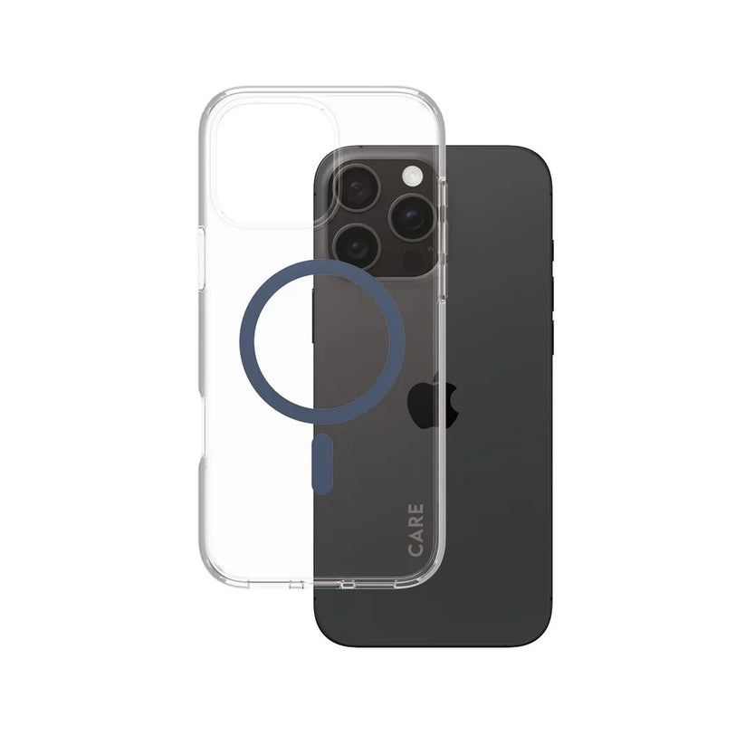 Care by PanzerGlass Flagship Urban Combat Case - etui kompatybilne z MagSafe do iPhone 16 Pro Max transparentne niebieskie