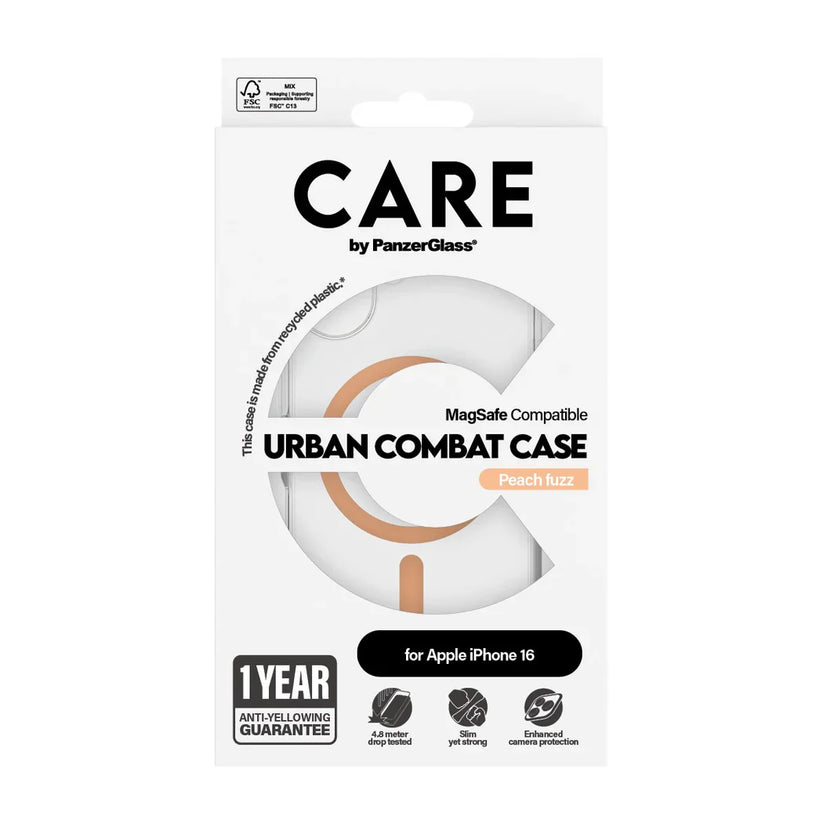 Care by PanzerGlass Flagship Urban Combat Case - etui kompatybilne z MagSafe do iPhone 16 transparentne brzoskwiniowe