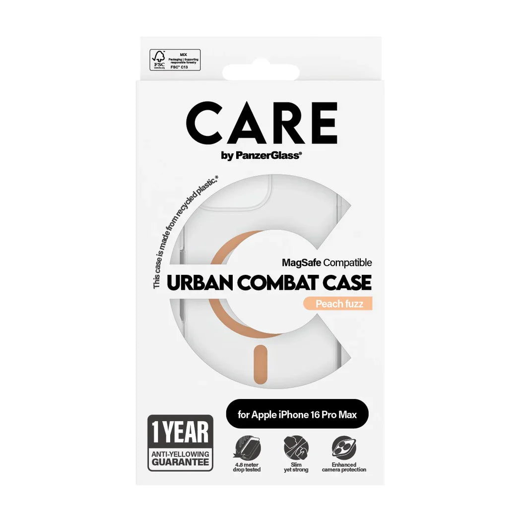 Care by PanzerGlass Flagship Urban Combat Case - etui kompatybilne z MagSafe do iPhone 16 Pro Max transparentne brzoskwiniowe