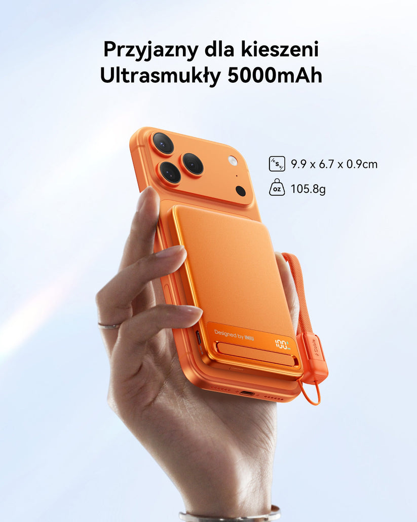 INIU Powerbank MagPro Slim - magnetyczny powerbank bezprzewodowy 5000mAh pomarańczowy