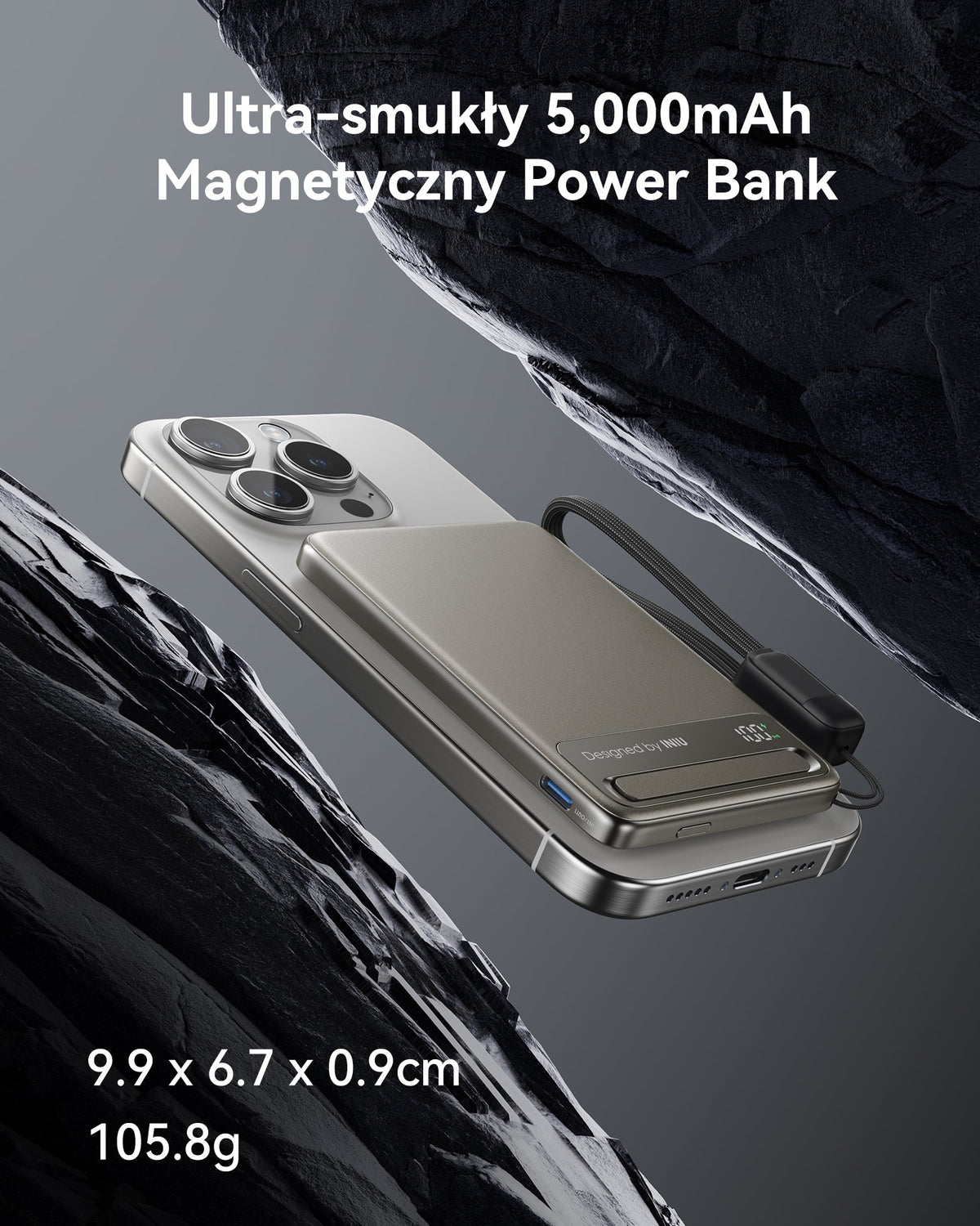 INIU Powerbank MagPro Slim - magnetyczny powerbank bezprzewodowy 5000mAh tytan