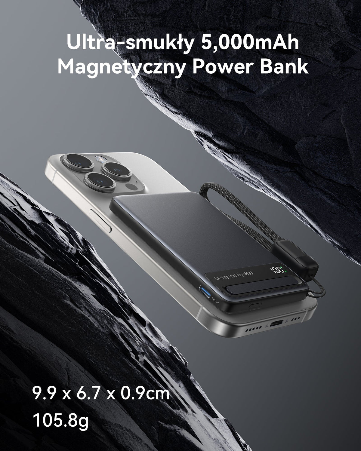 INIU Powerbank MagPro Slim - magnetyczny powerbank bezprzewodowy 5000mAh czarny