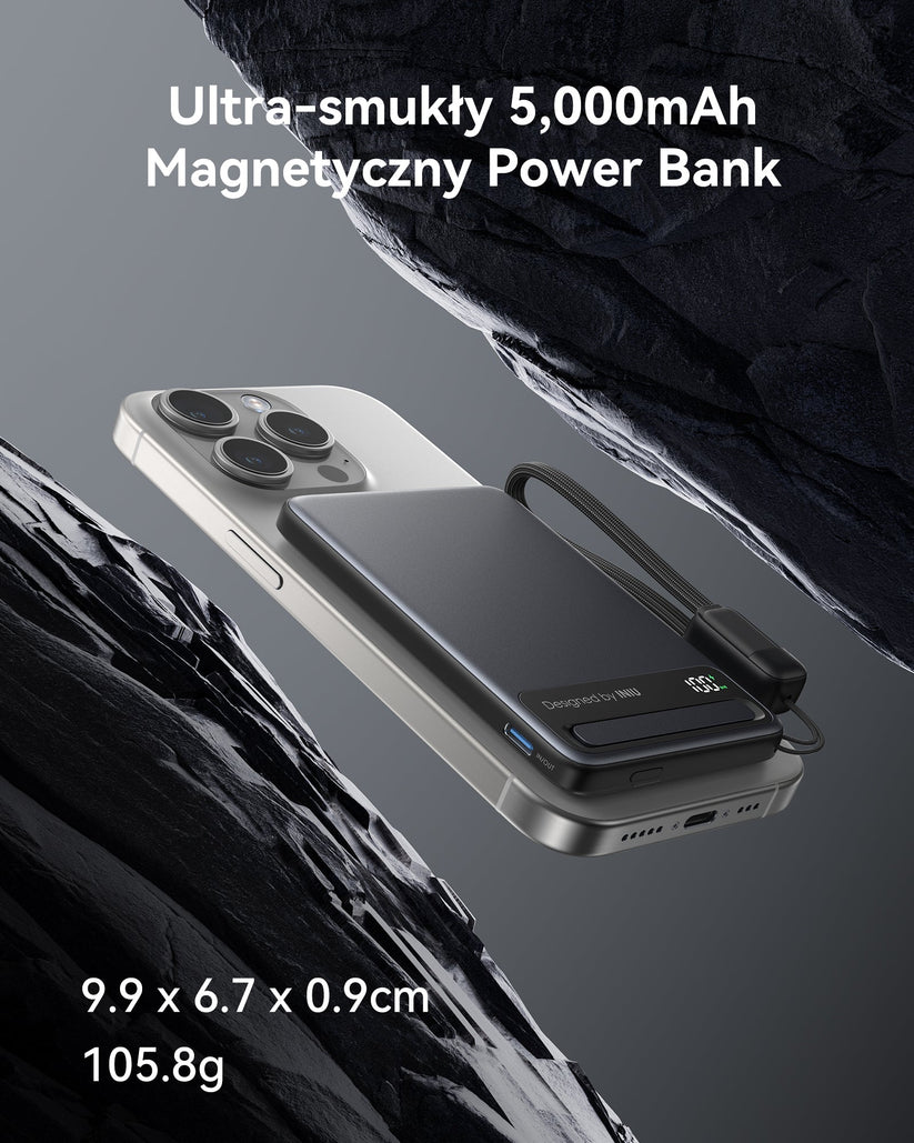 INIU Powerbank MagPro Slim - magnetyczny powerbank bezprzewodowy 5000mAh czarny