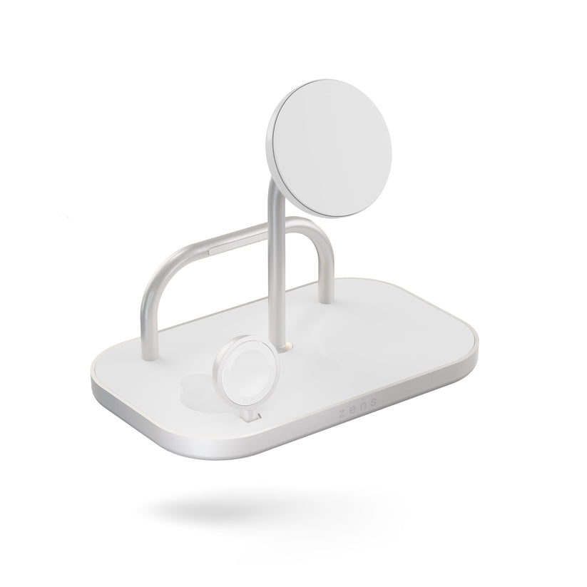 ZENS 4-1 Wireless Charger 60W - bezprzewodowa ładowarka Qi2 do trzech urządzeń (60W), z możliwością ładowania czwartego urządzenia przez kabel biała