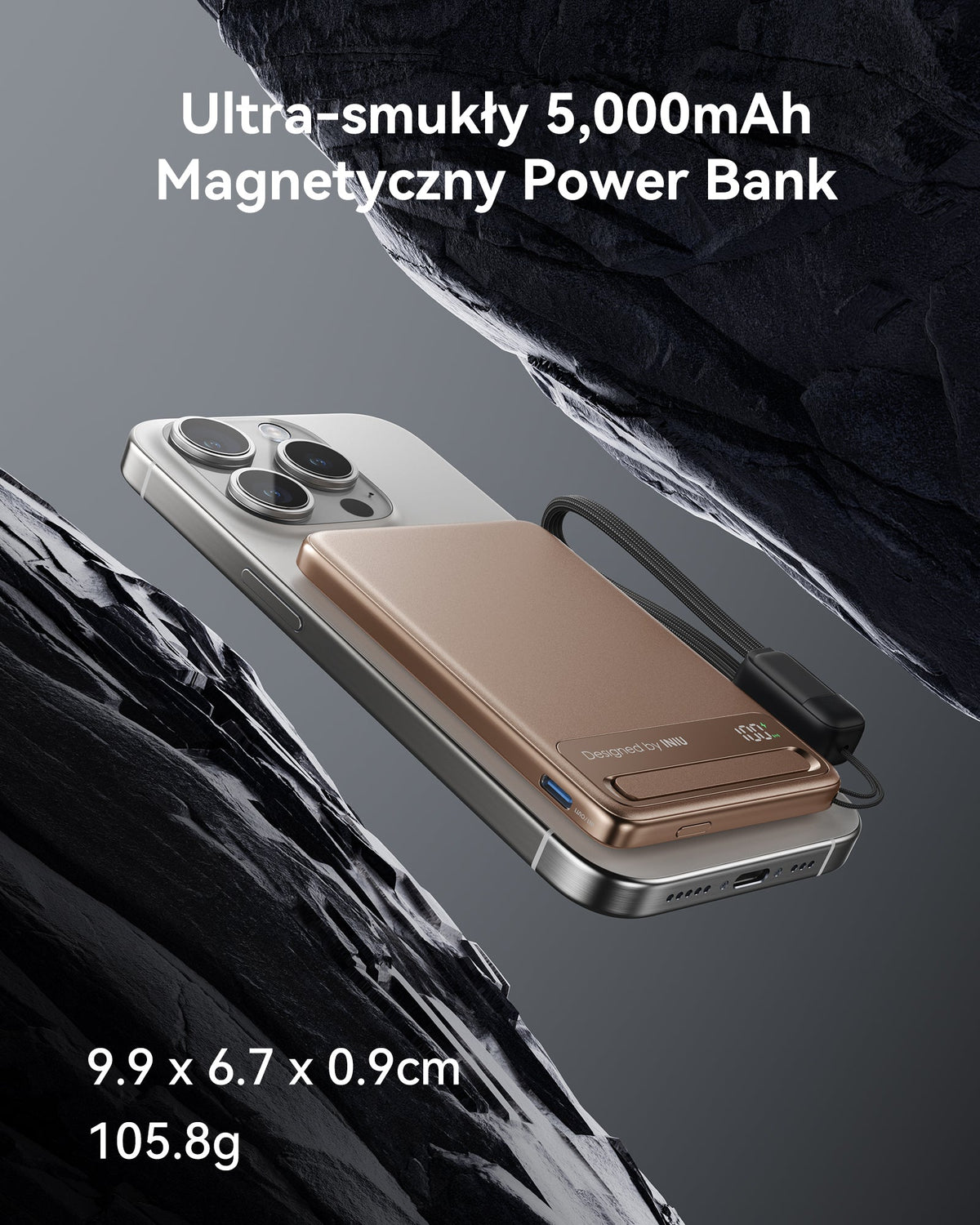 INIU Powerbank MagPro Slim - magnetyczny powerbank bezprzewodowy 5000mAh tytan pustynny