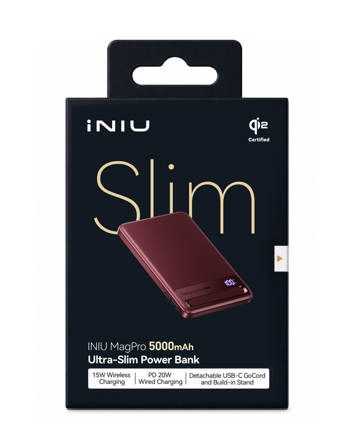 INIU Powerbank MagPro Slim - magnetyczny powerbank bezprzewodowy 5000mAh cherry red