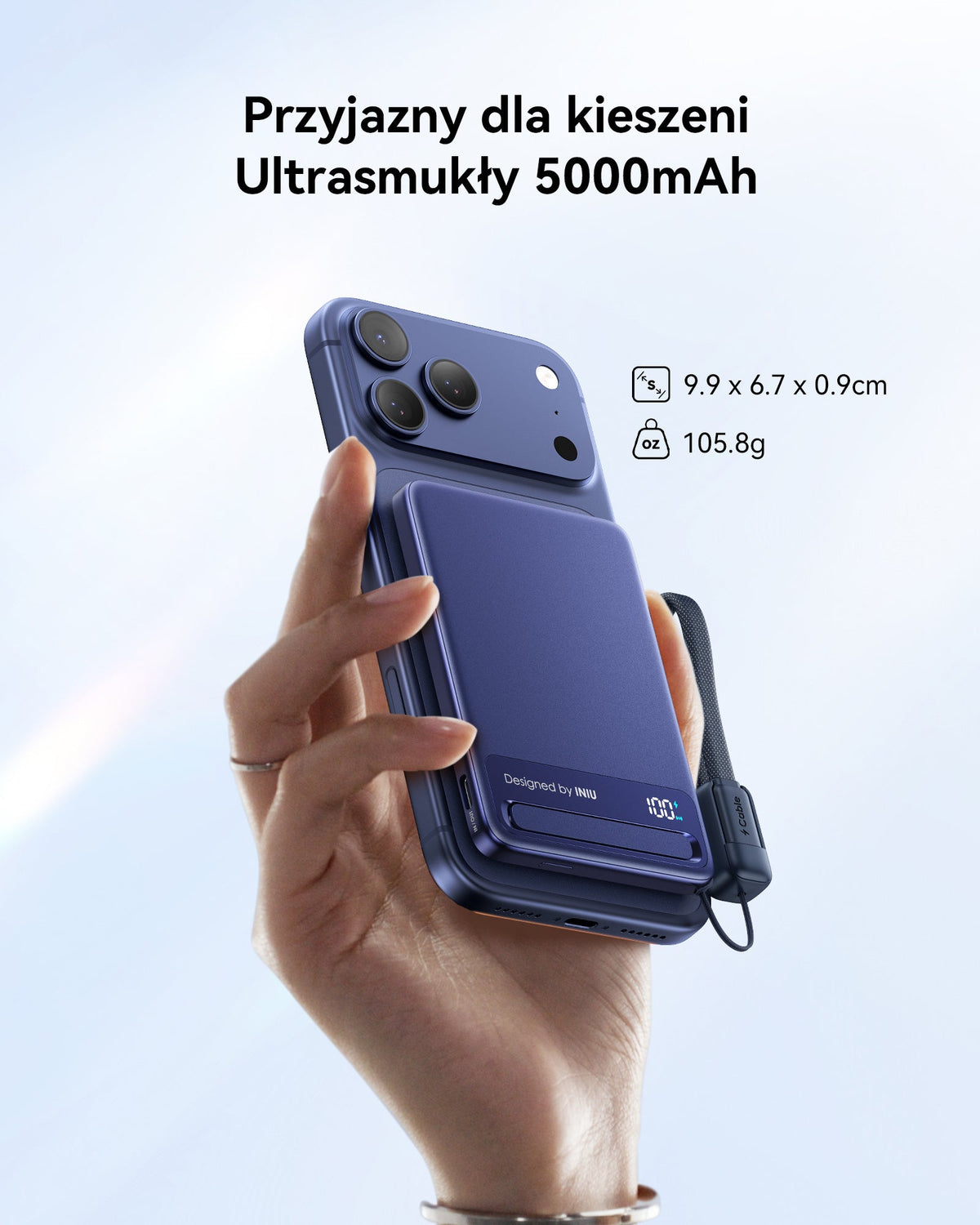 INIU Powerbank MagPro Slim - magnetyczny powerbank bezprzewodowy 5000mAh niebieski