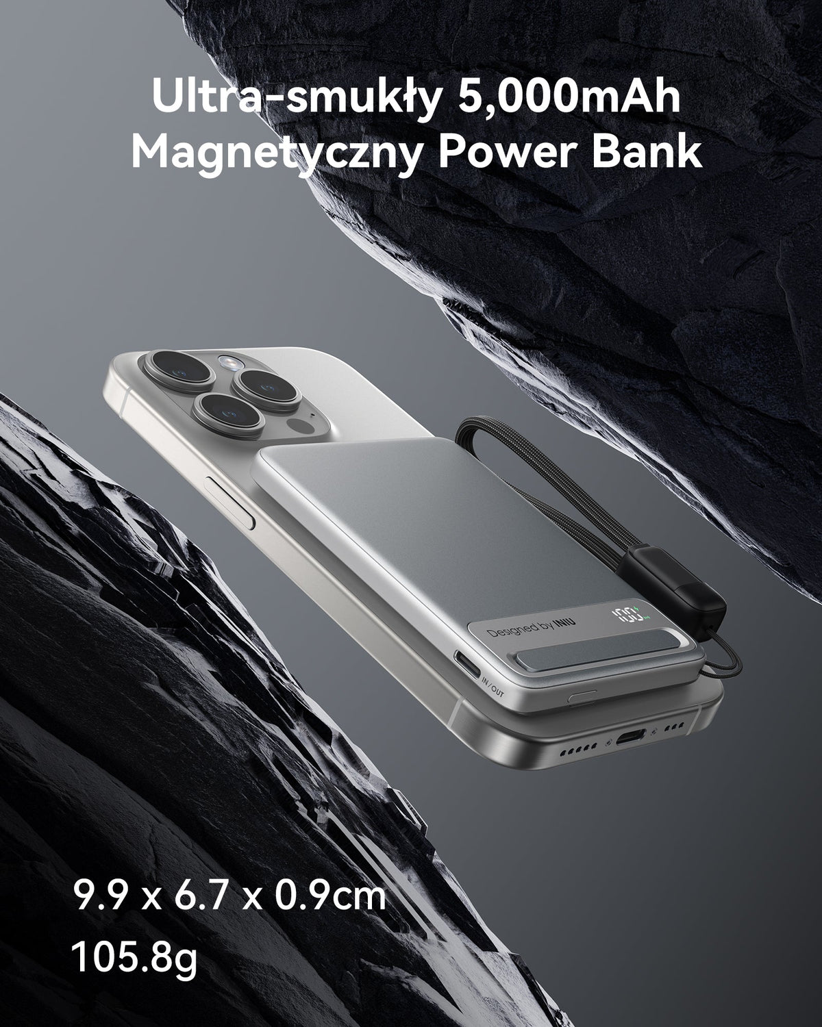 INIU Powerbank MagPro Slim - magnetyczny powerbank bezprzewodowy 5000mAh srebrny