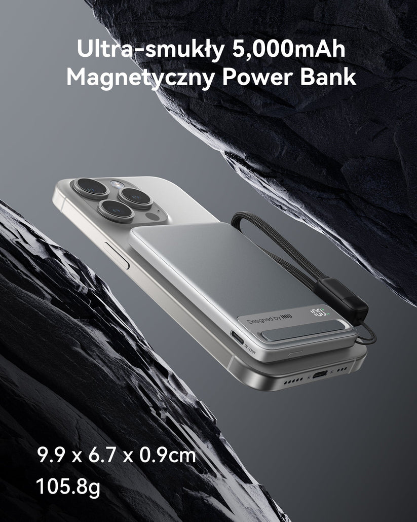 INIU Powerbank MagPro Slim - magnetyczny powerbank bezprzewodowy 5000mAh srebrny