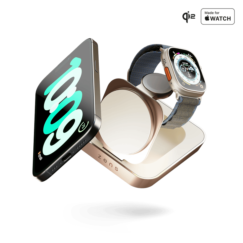 ZENS Nightstand Charger Pro 2 - ładowarka bezprzewodowa Qi2 15W do dwóch urządzeń kompatybilna z MagSafe miedziana