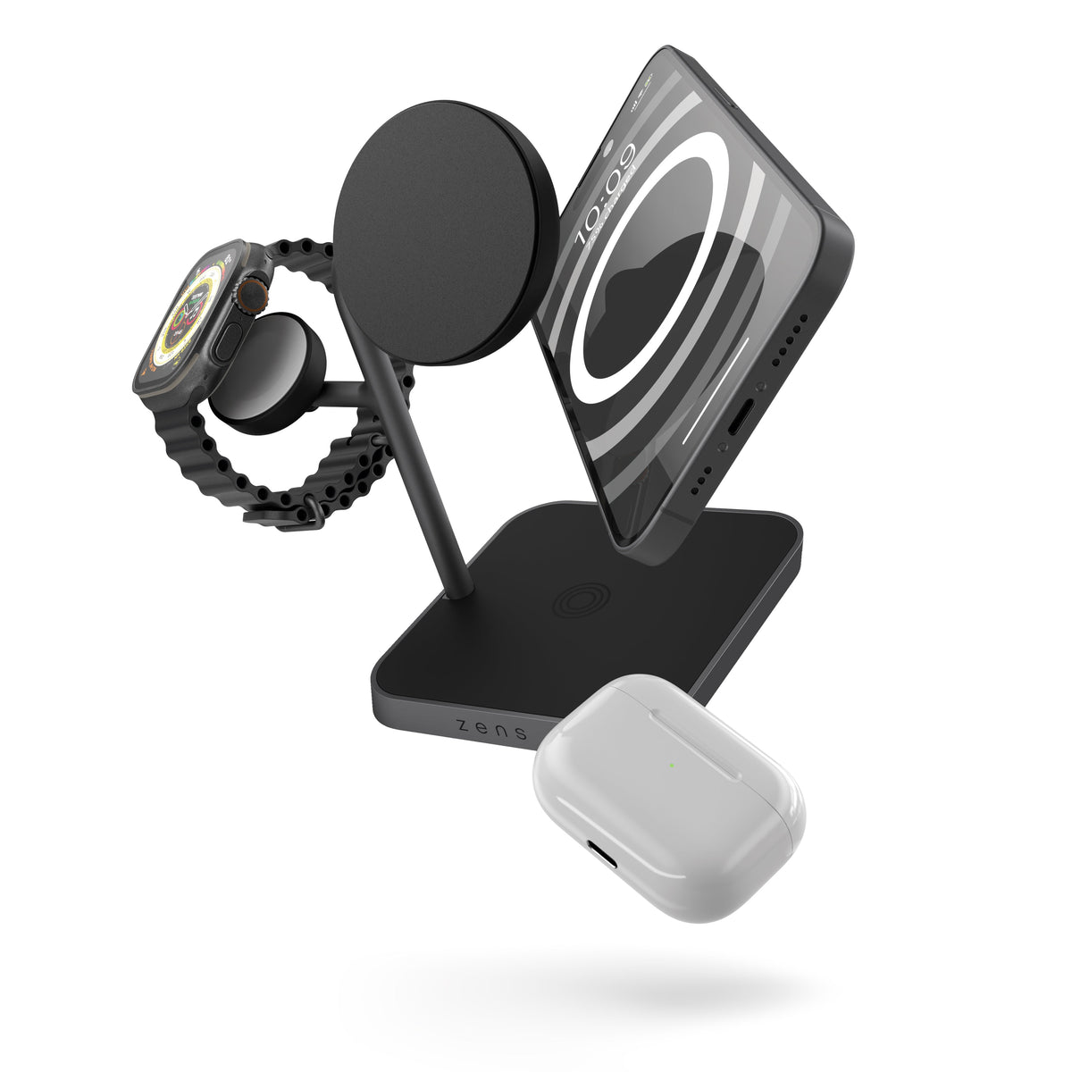 ZENS Office Charger Pro 3 - ładowarka bezprzewodowa Qi2 25W do trzech urządzeń kompatybilna z MagSafe czarna