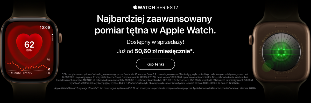 Baner promocyjny Apple Watch Ultra 4 z hasłem: Bateria do bicia rekordów. Dostępny w sprzedaży. Wymaga iPhone 11 lub nowszego z iOS 27 lub nowszym. Przycisk: Kup teraz.