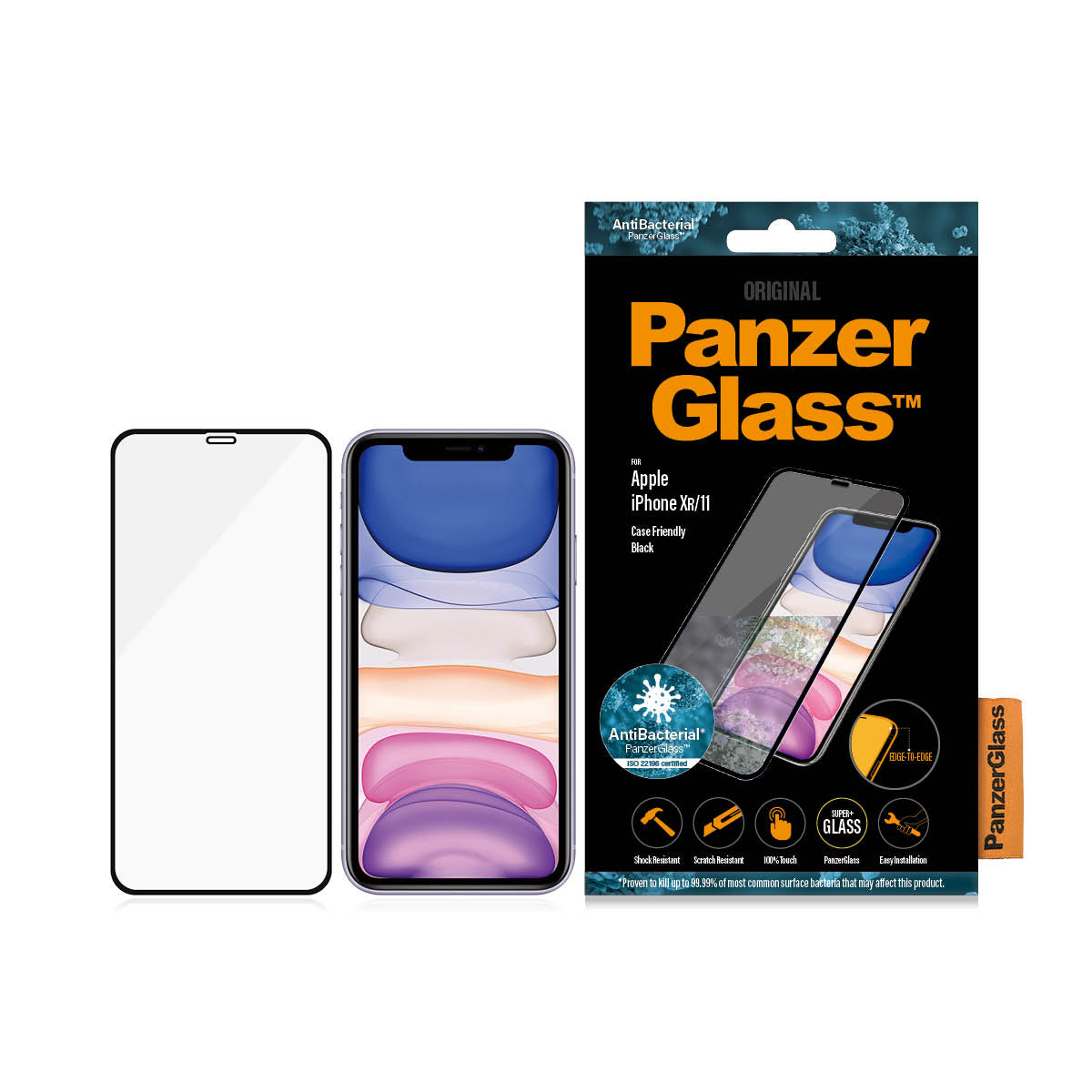 PanzerGlass E2E Super+ Case Friendly - szkło do iPhone XR 11 czarna ramka